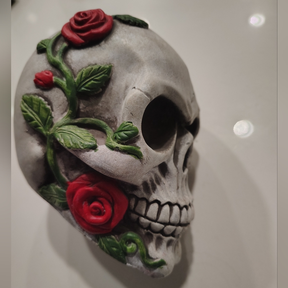 Decorative Skull Wall Art with Red Rose Vines